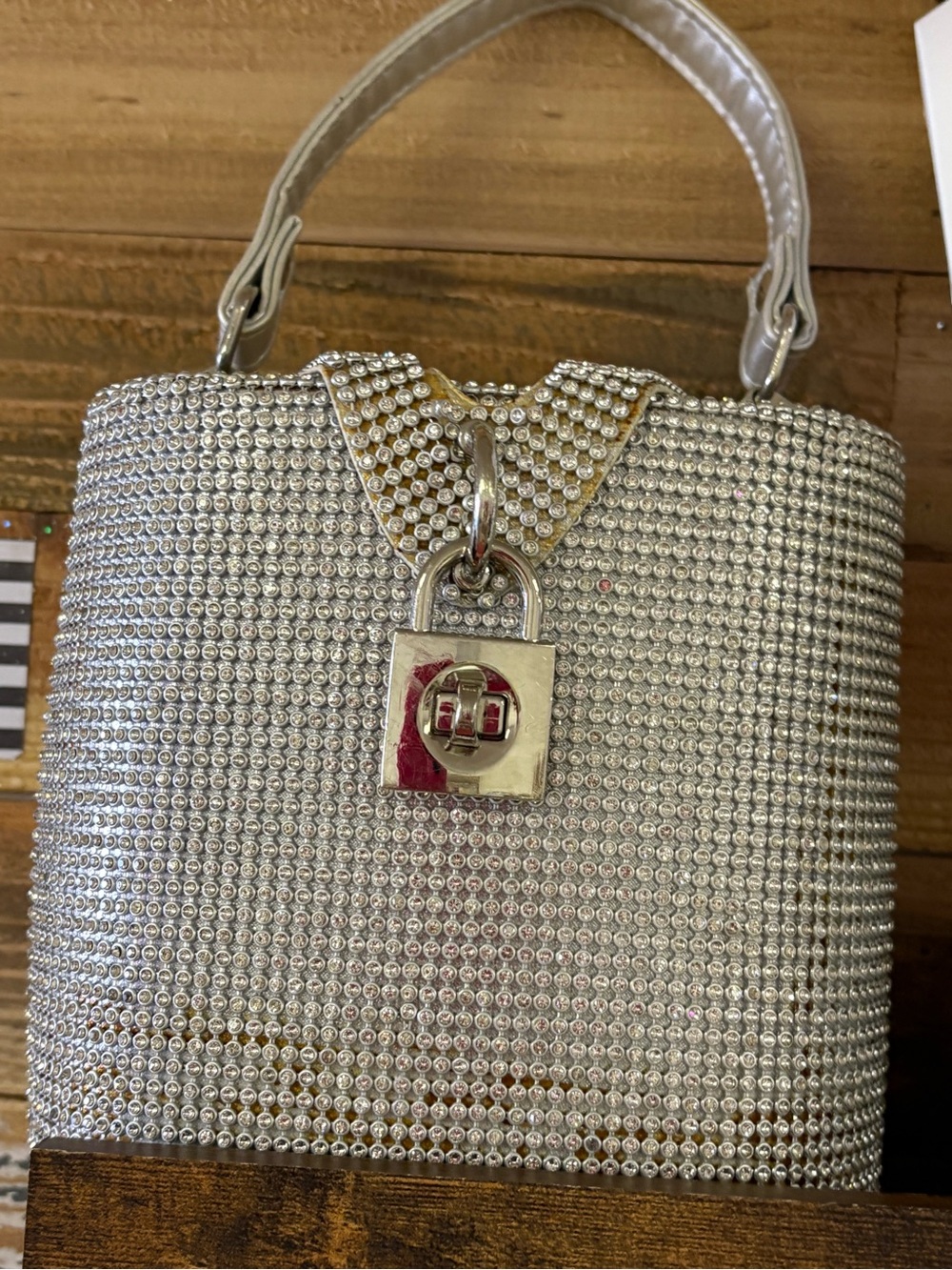 Silver Crystal-Embellished Mini Top-Handle Bag